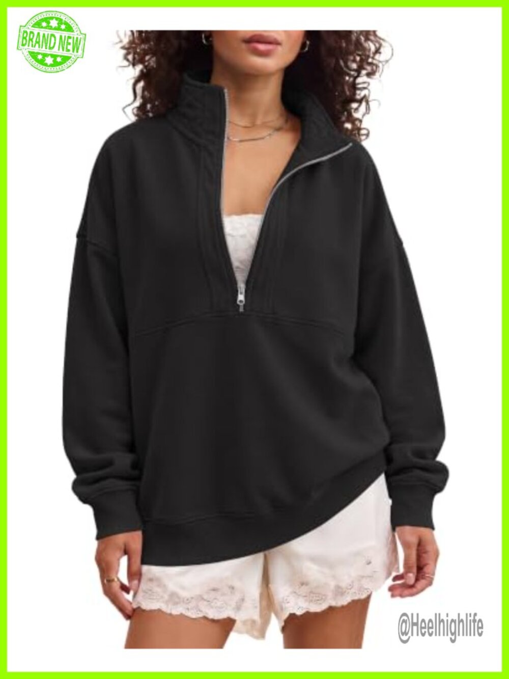 Womens Half Zip Oversized Sweatshirt Fleece Pullover Kangaroo Pocket
